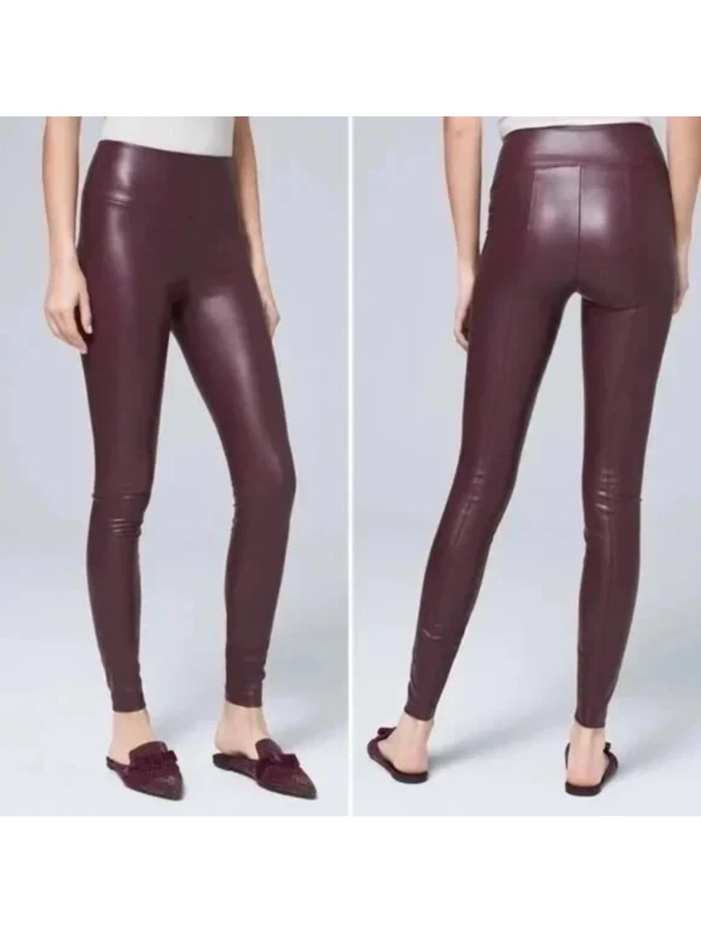 White House Black Market Faux Leather Runway Leggings in Plum Size 14